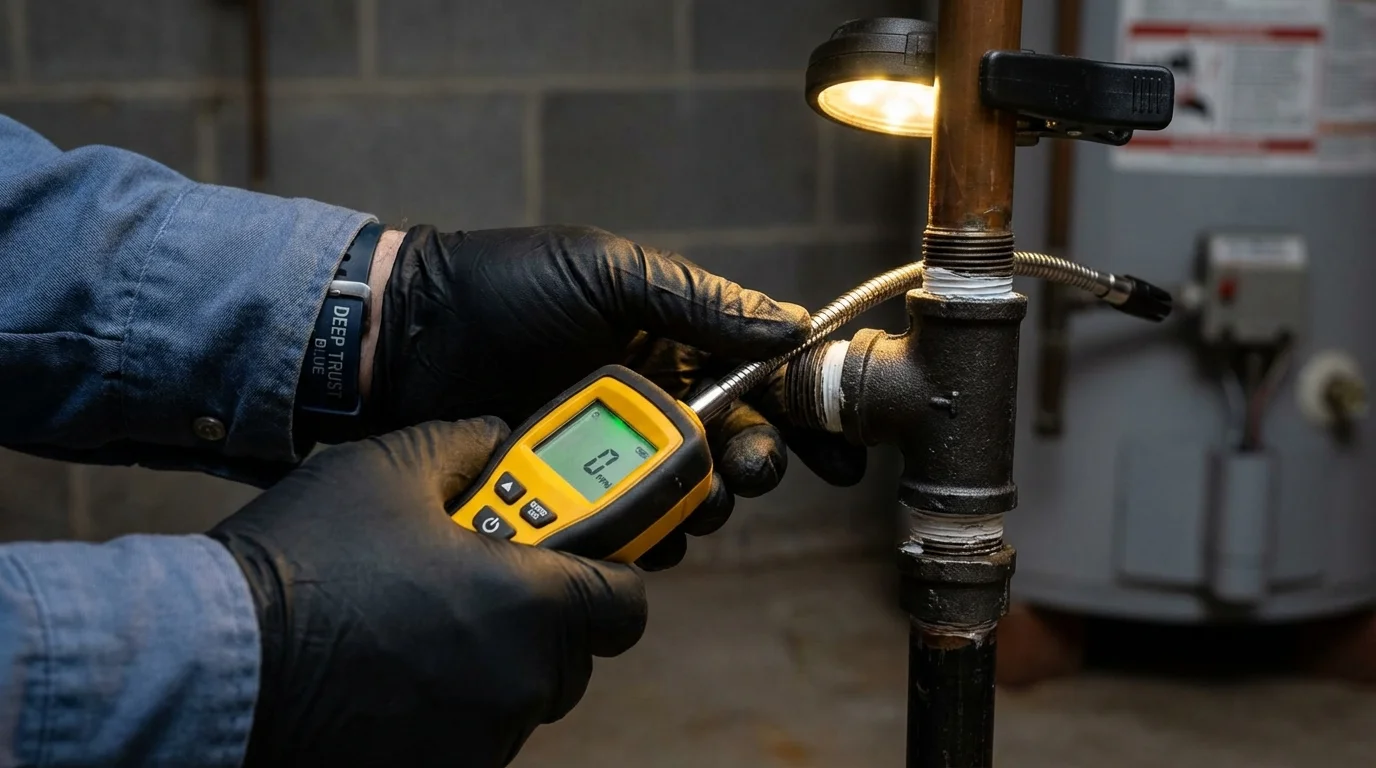 Gas leak detection with electronic sniffer by Johns Plumbing LLC in WaKeeney
