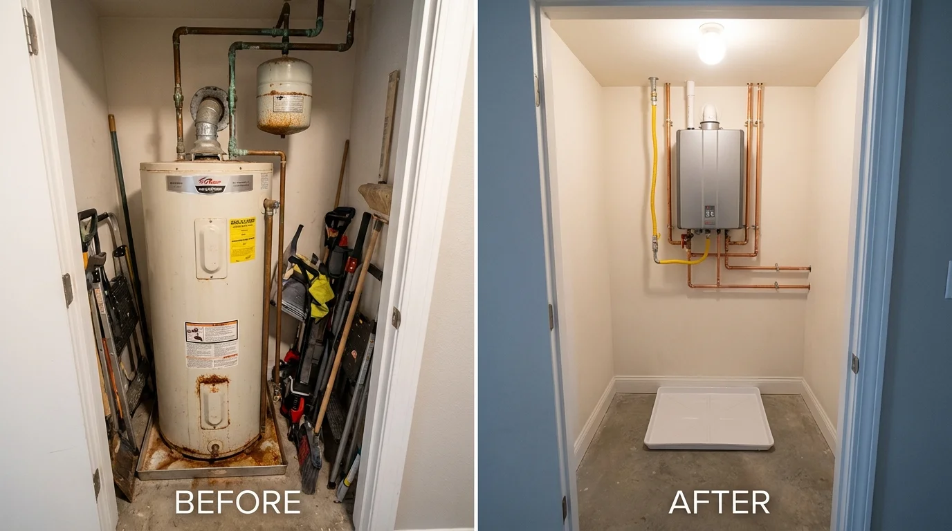 Tank water heater versus wall-mounted tankless unit comparison for WaKeeney, KS homeowners
